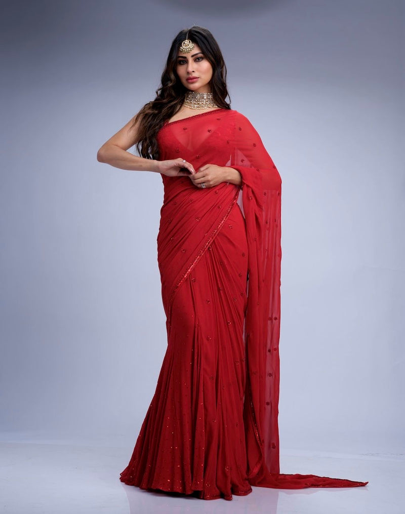 Mouni Roy in Scarlet saree