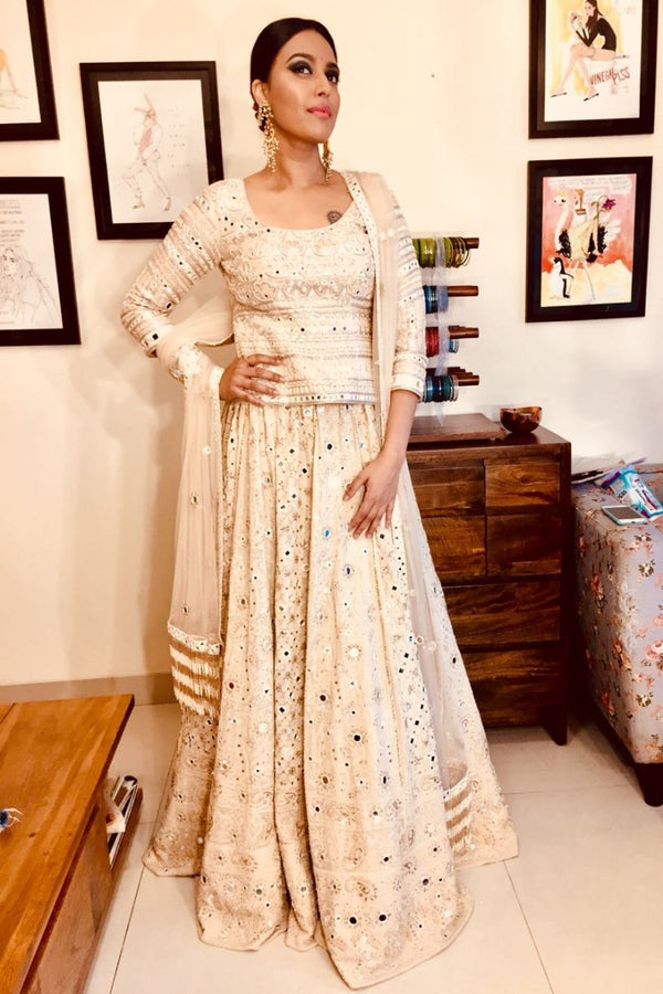 Swara Bhasker looks absolutely stunning in our ivory embroidered lehenga